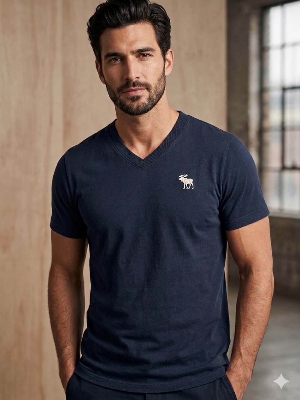 VTG Abercrombie & Fitch Preppy Muscle Y2K Moose Logo Navy Shirt Size Medium